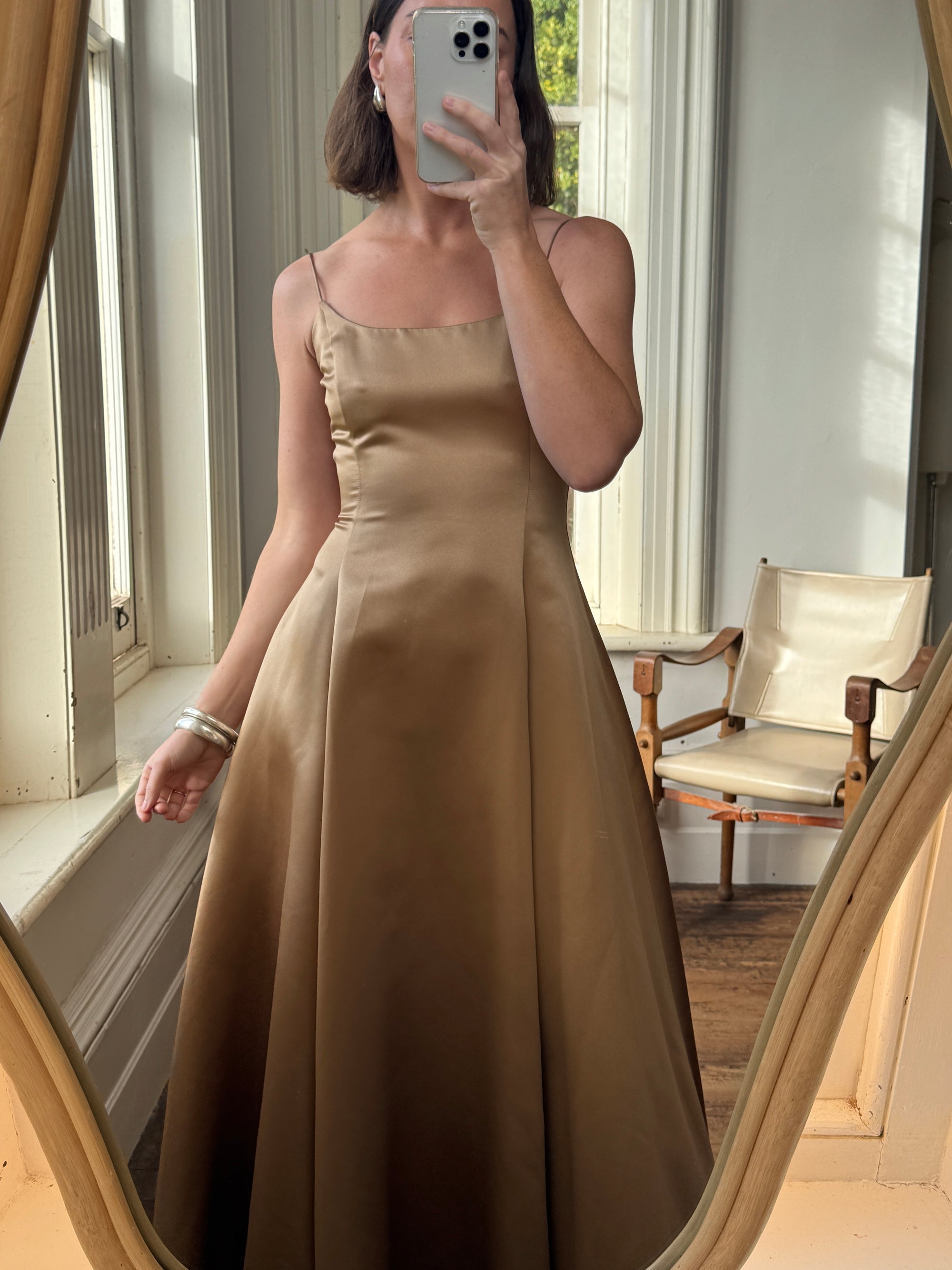 Vintage 90s Ralph Lauren Brass Satin Gown