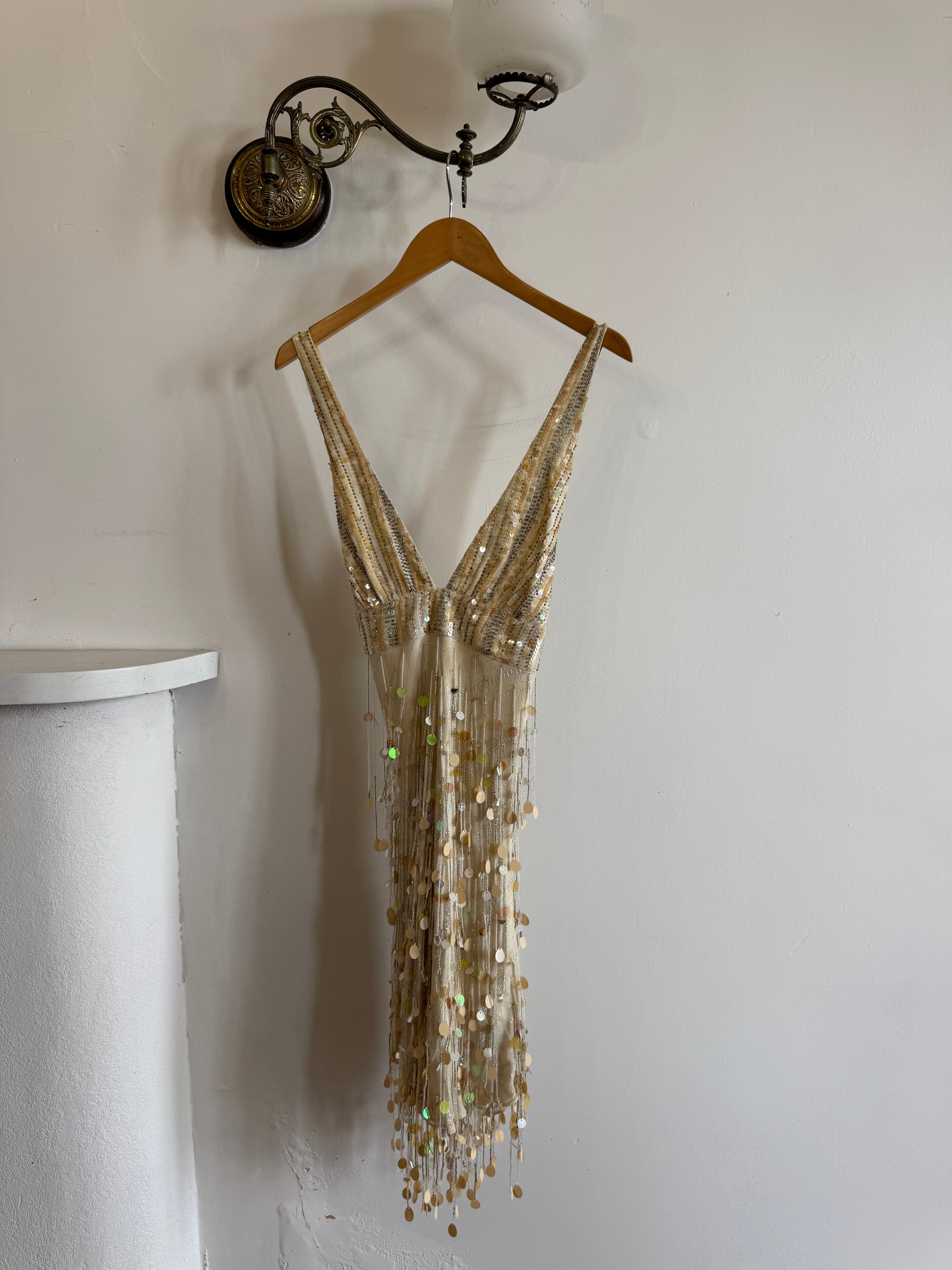 Vintage Y2K Pure Silk Sequin Tassel Disco Dress