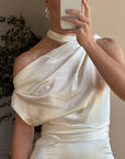 Archival Y2K Satin Cowl Neck Slip gown Ivory