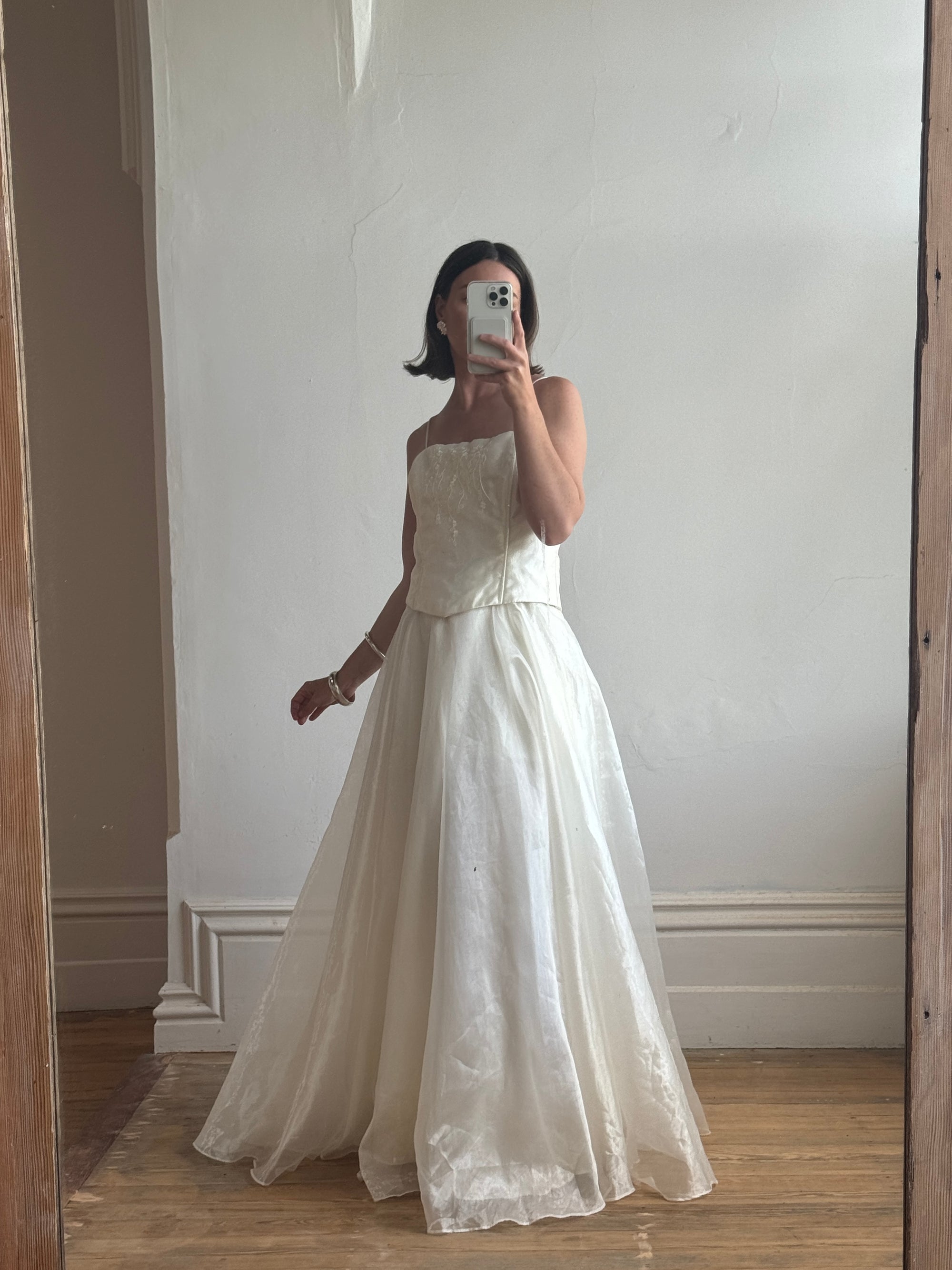 Vintage 90s Shimmer Corset Wedding Gown Creme