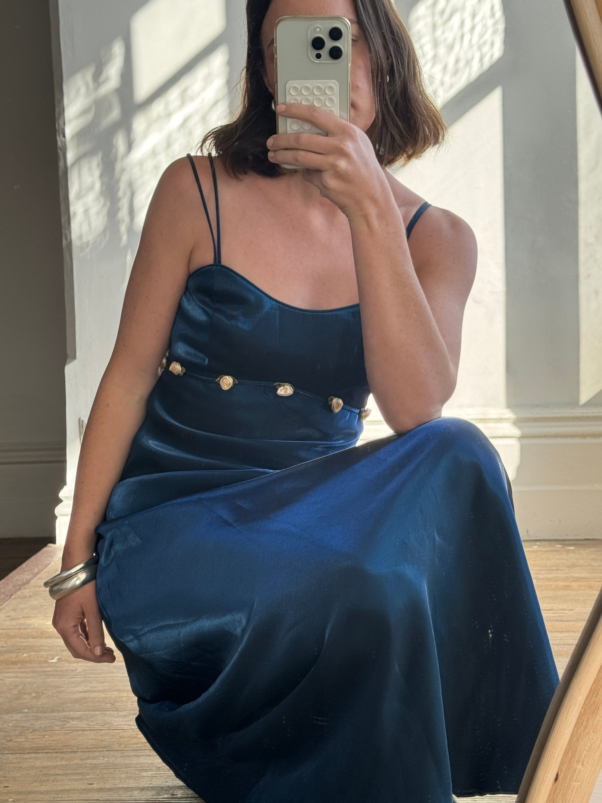 Vintage 90s Midnight Blue Dress With Flowers