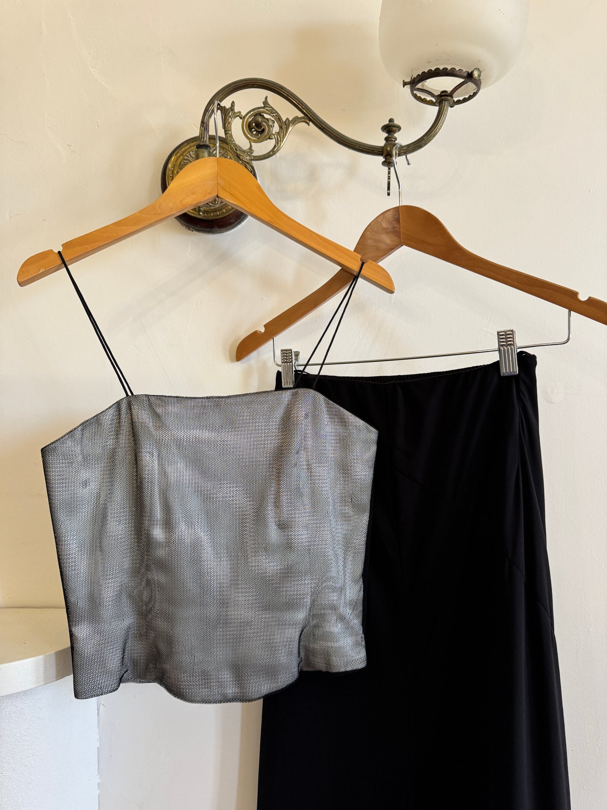 Vintage 90s Mesh Crop and Fairy Skirt Set Noir