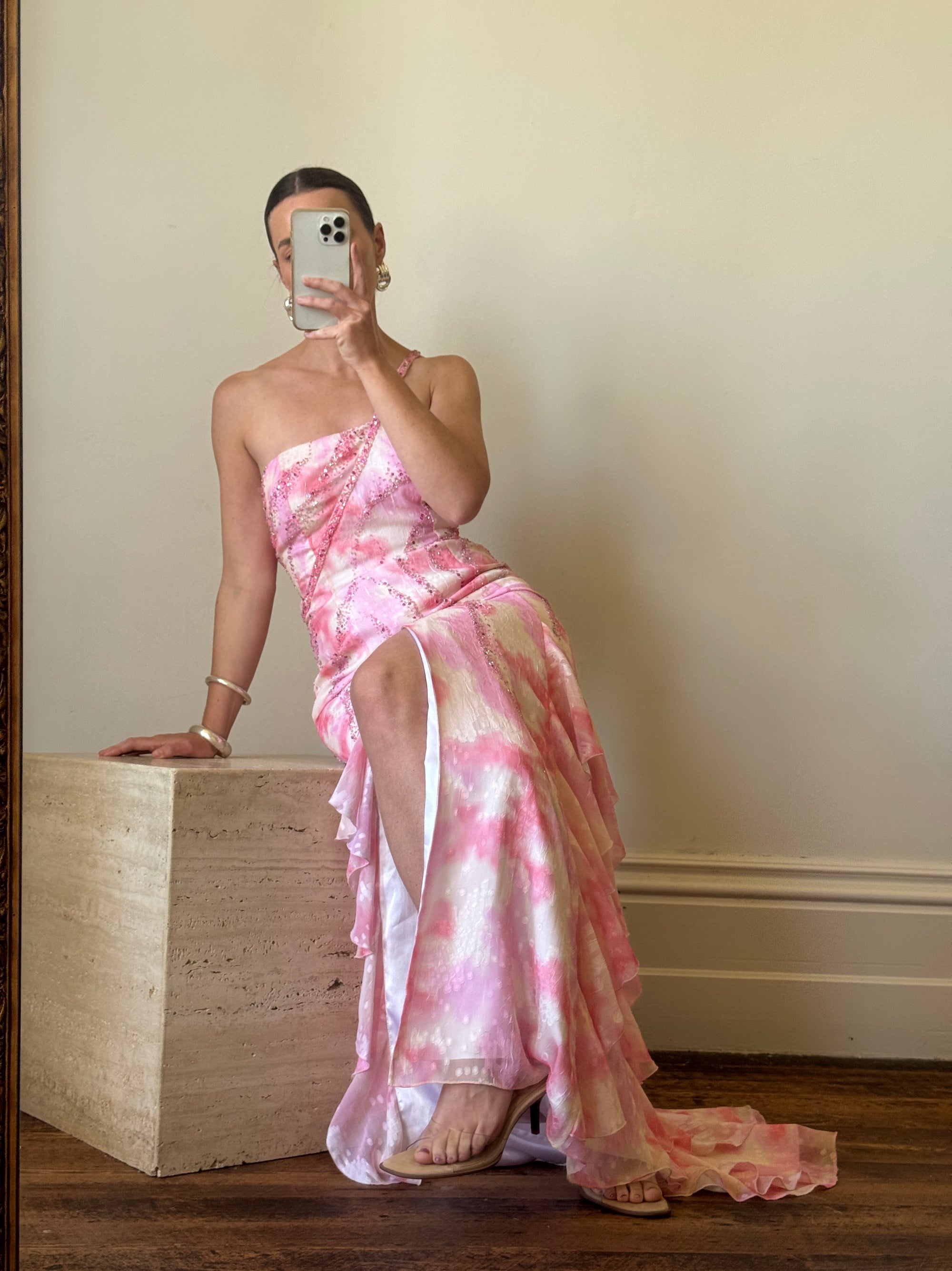 Vintage Y2K Fairy Floss Embellished Ruffle Gown