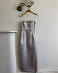 Vintage 90s Baby Blue Satin Embroidered Floral Column Midi