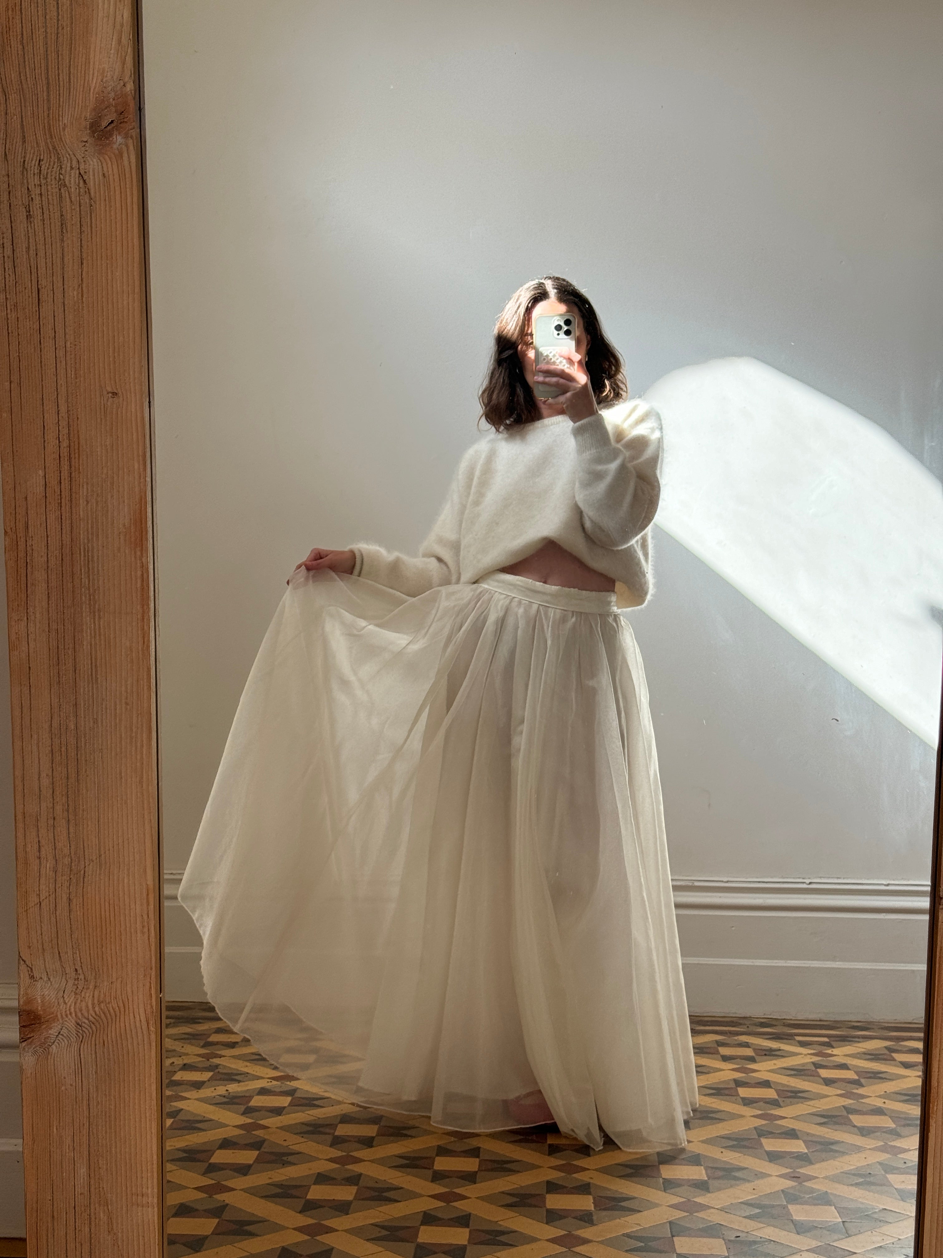 Vintage Sheer Tulle Midi Skirt