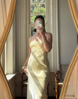 Vintage 90s Butter Yellow Organza Bias Slip Dress