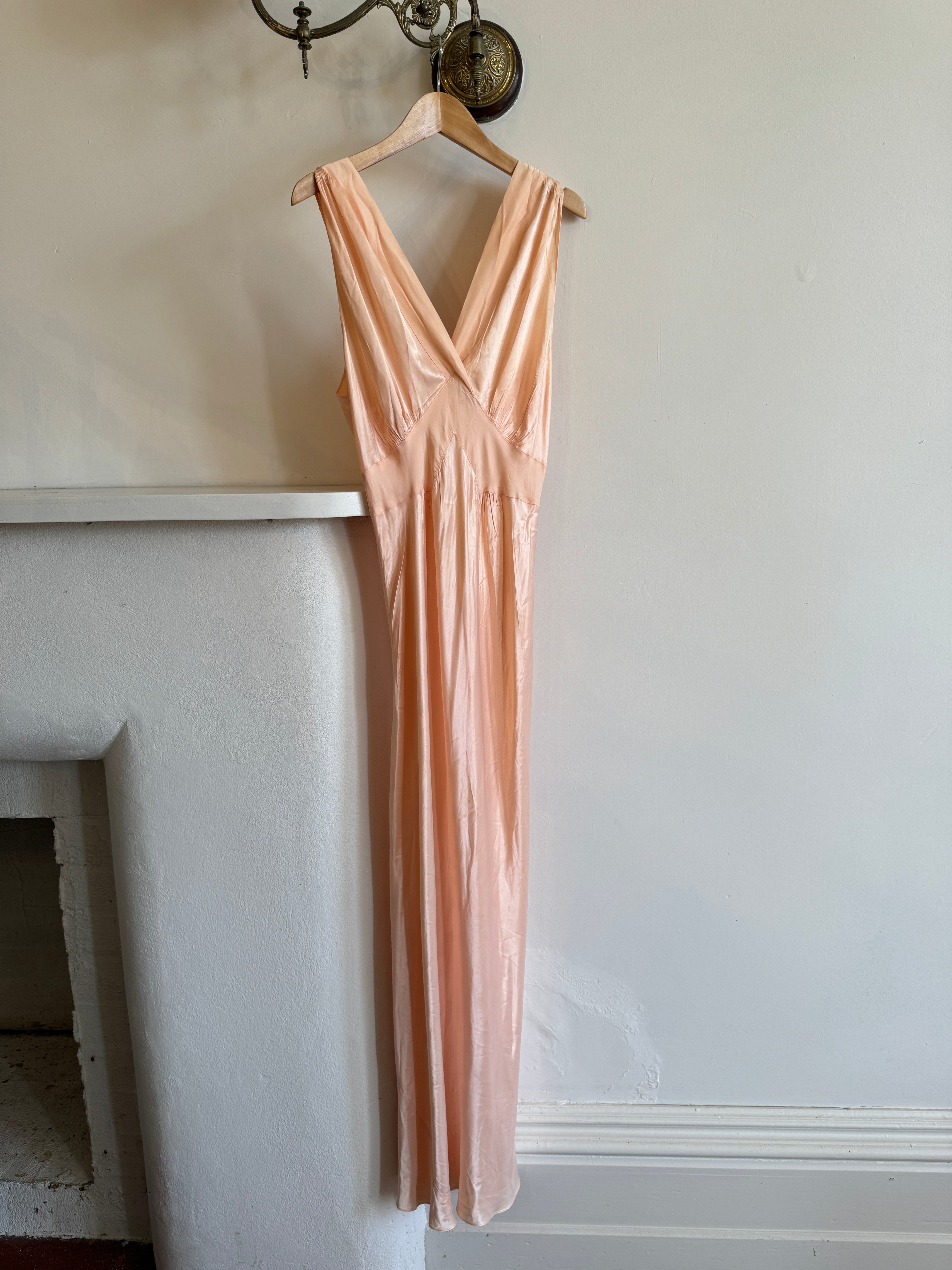 Vintage Liquid Satin V Neck Slip Dress Peach