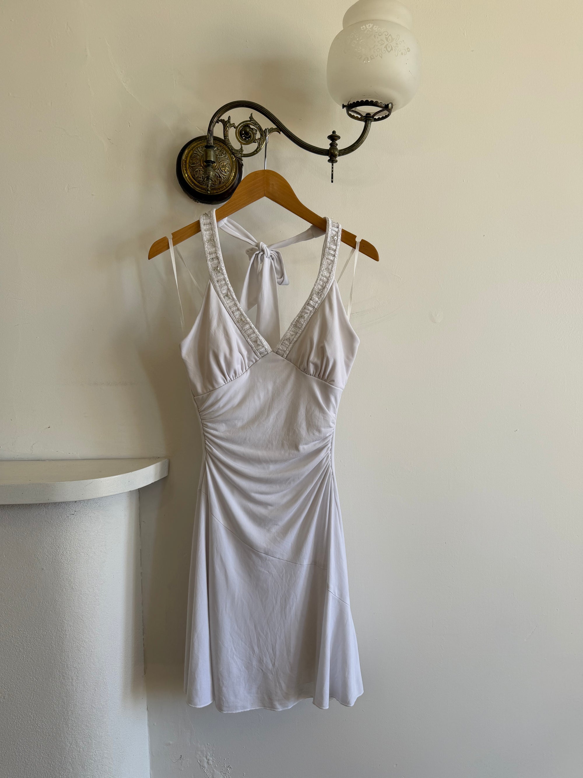 Vintage Y2K Jersey Halter Mini Dress White