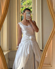 Vintage 90s Strappy Wedding Dress With Rosette Cape Pearl