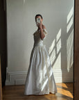 Vintage 80s Pure Silk Rosette Off Shoulder Gown