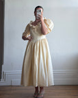Vintage 90s Silk Dupion Rosette Bridal Midi Gown