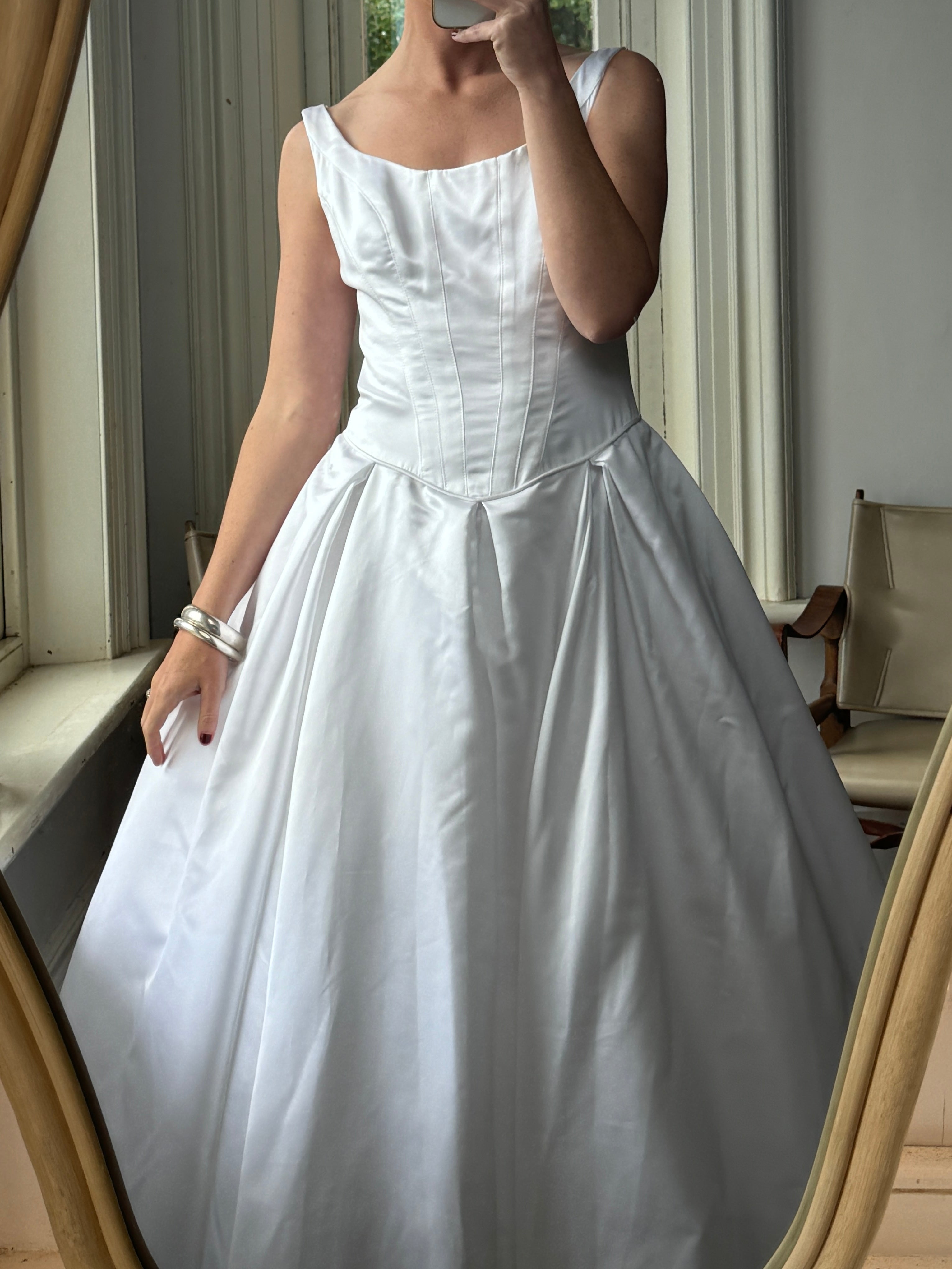 Vintage 90s Satin Princess Cut Wedding Dress