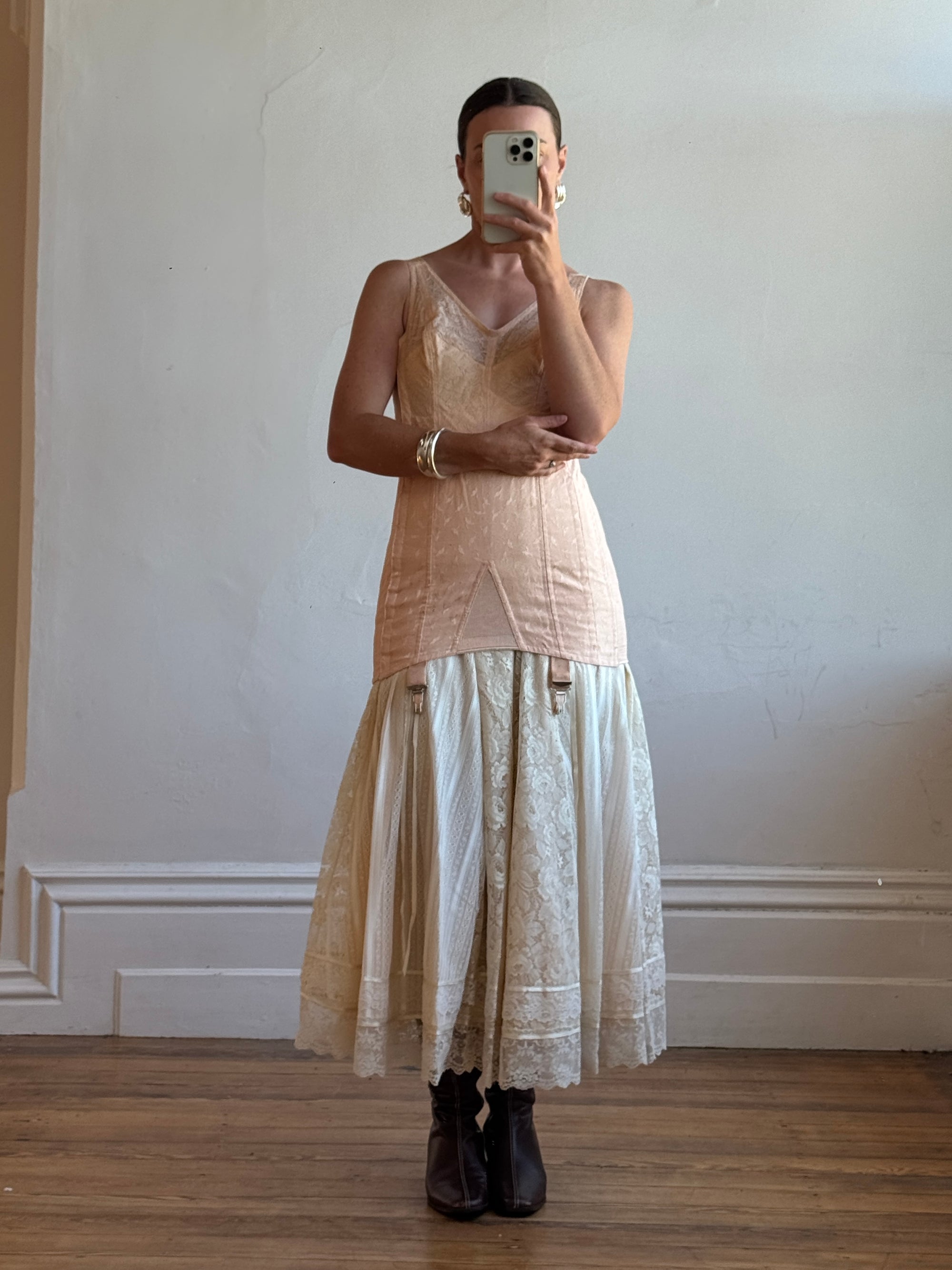 Vintage 40s Apricot Corset Lingerie Onepiece