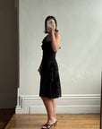 Vintage 90s One Shoulder Ruffle Jersey Dress Noir