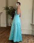 Vintage 90s A-Line Aqua Prom Dress with Rhinestones