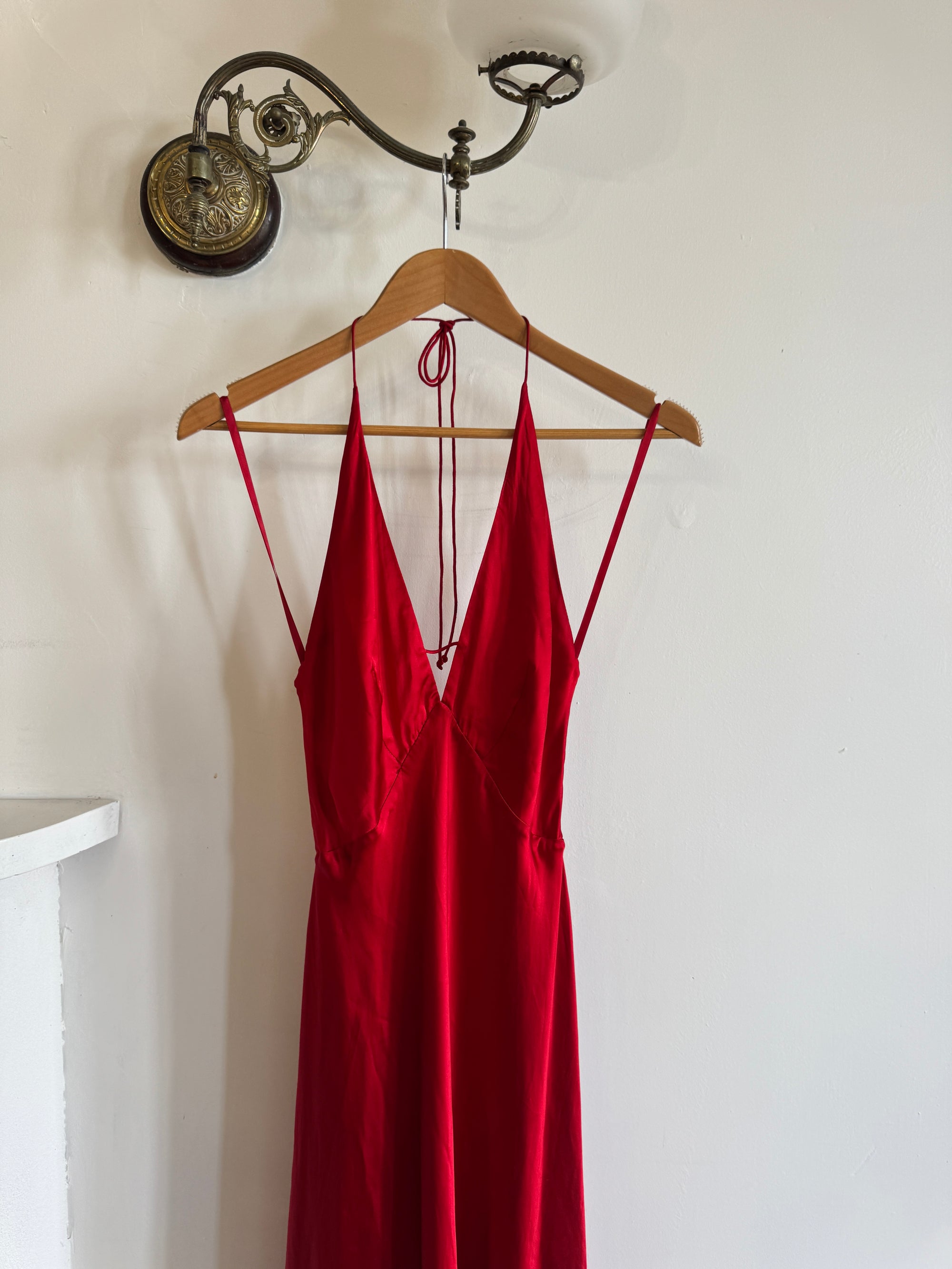 Vintage 90s Pure Silk High Low Halter Dress Scarlett