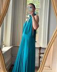 Vintage Y2K Plunging Jersey Multiwear Maxi Dress Teal
