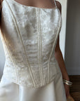 Vintage 90s Brocade Corset Satin Bridal Gown Champagne