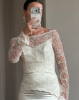 Vintage 90s Italian Beaded Lace and Satin Wedding Gown