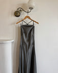 Vintage 90s Slinky Halter Bias Slip Gown Gunmetal