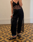Vintage Black Lace Tie Front Slip Dress
