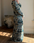 Vintage 70s Paisley Tapestry Long Sleeved Maxi Dress Blue