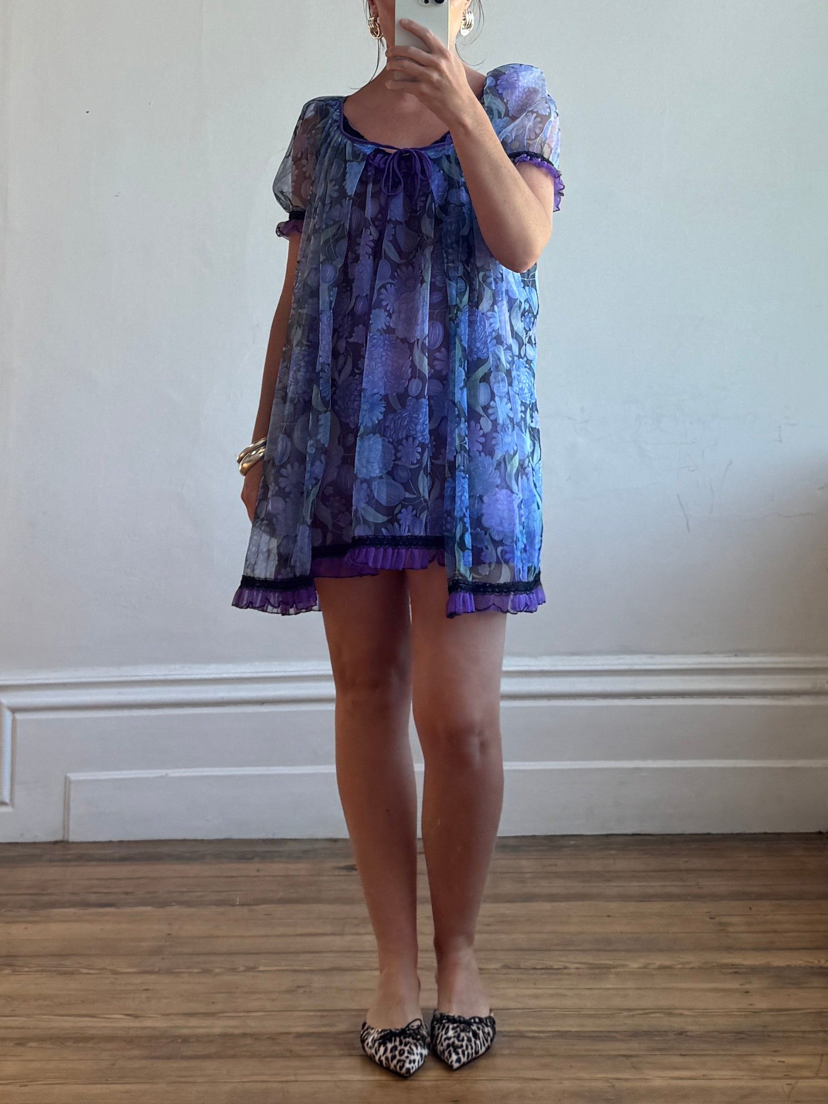 Vintage 60s Moonflower Slip and Cape Set