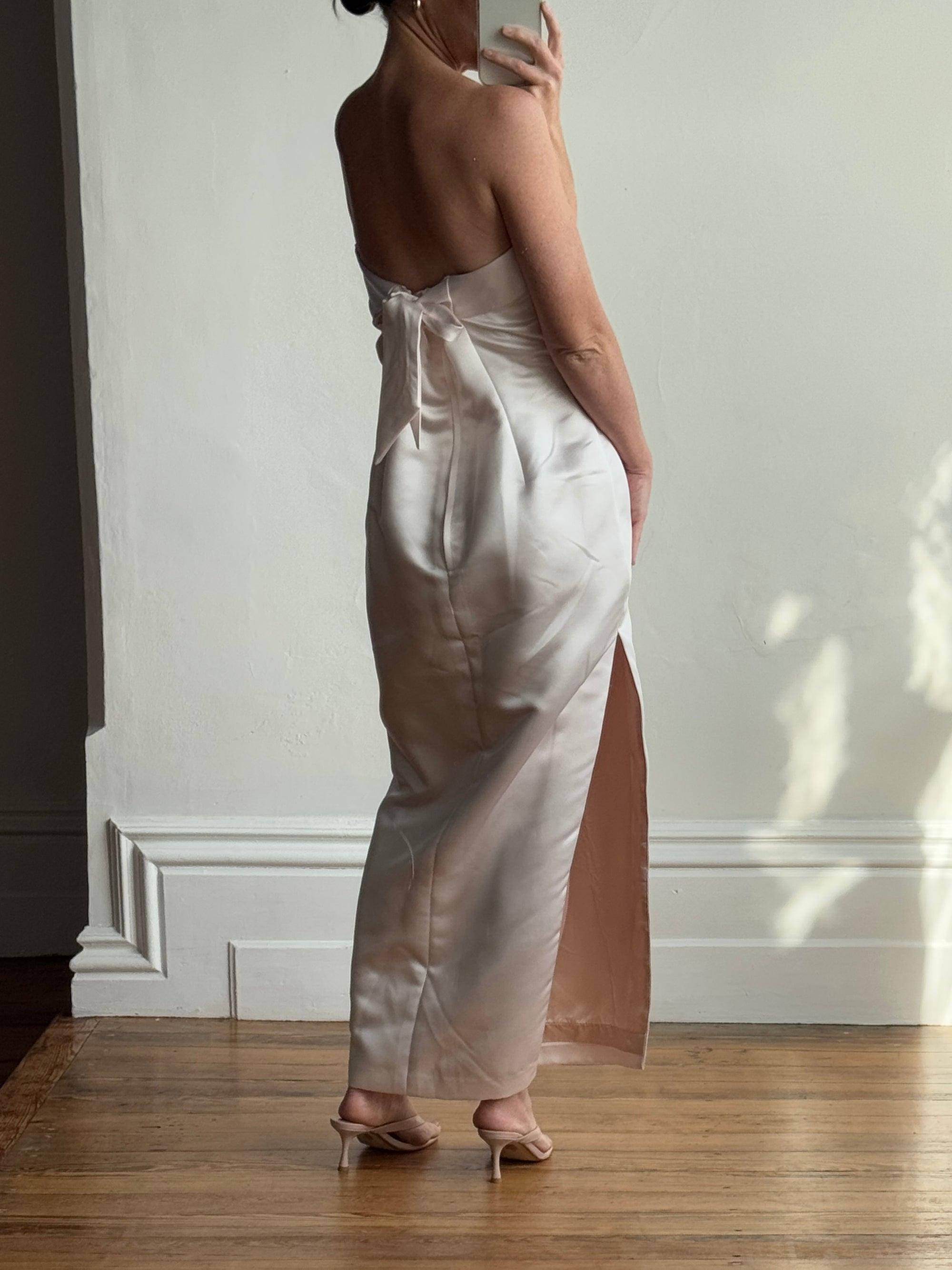Vintage 90s Satin Classic Bow Bridesmaid Dress Baby Pink