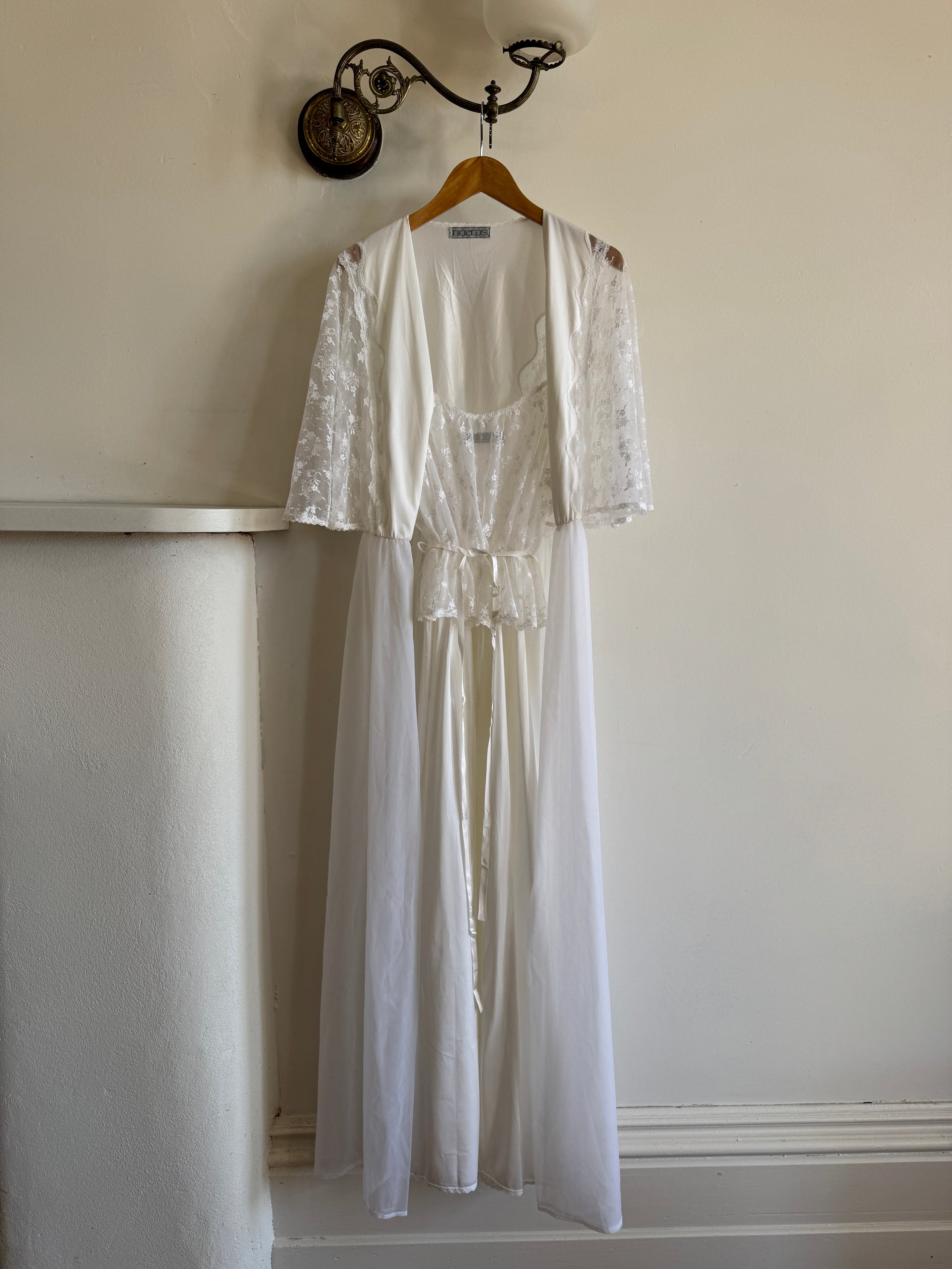 Vintage 80s Lace Peignoir and Slip Set