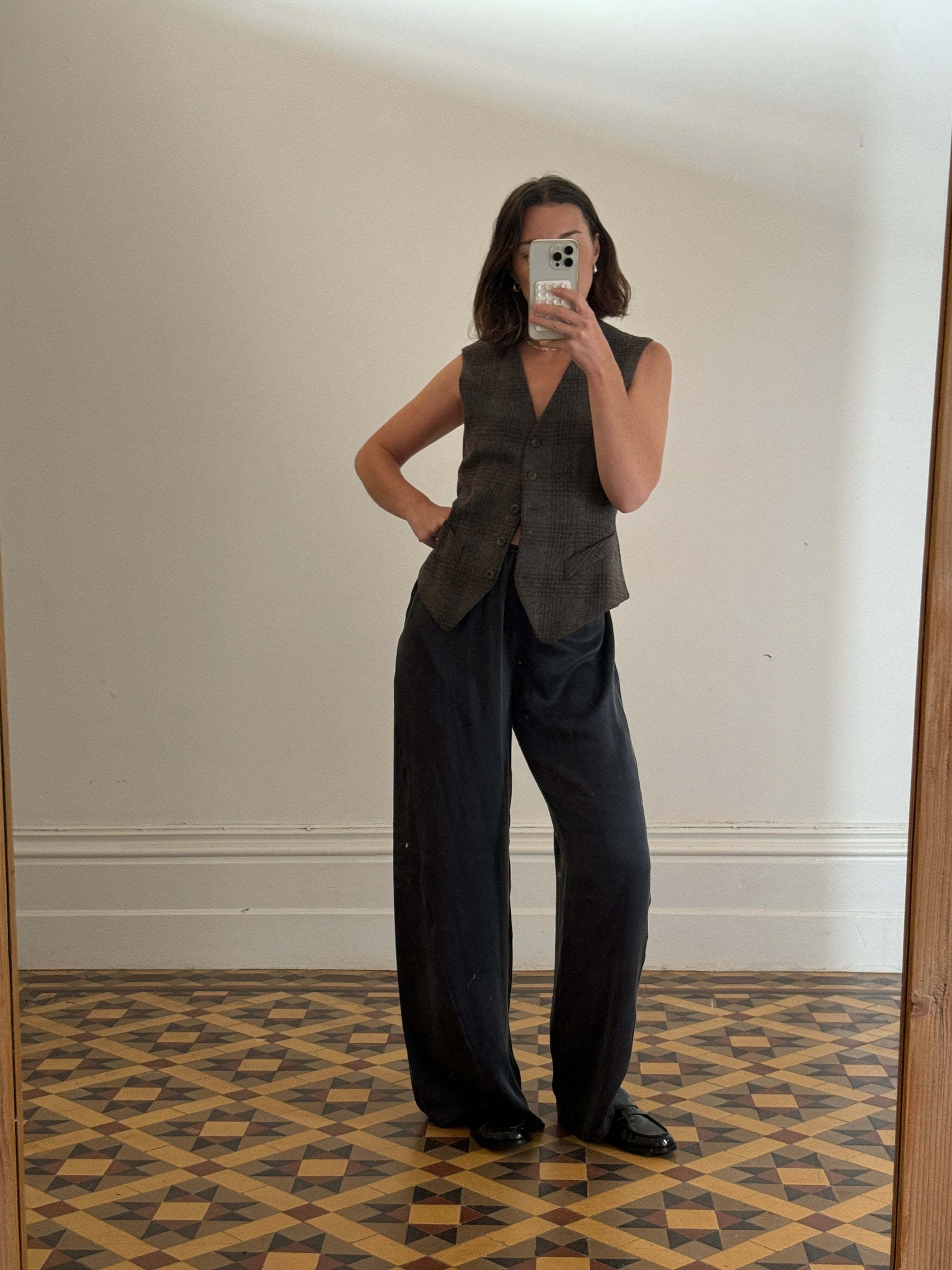 Vintage Tailored Wool Blend Grey Plaid Vest
