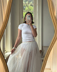 Vintage 80s Sheer Organza Webbed Lace Bridal Skirt