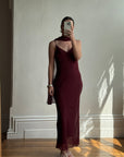Vintage 90s Burgundy Slip Dress With Pink Sequins and Scarf