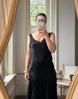 Vintage 90s Satin Drop Waist Midi Dress Noir