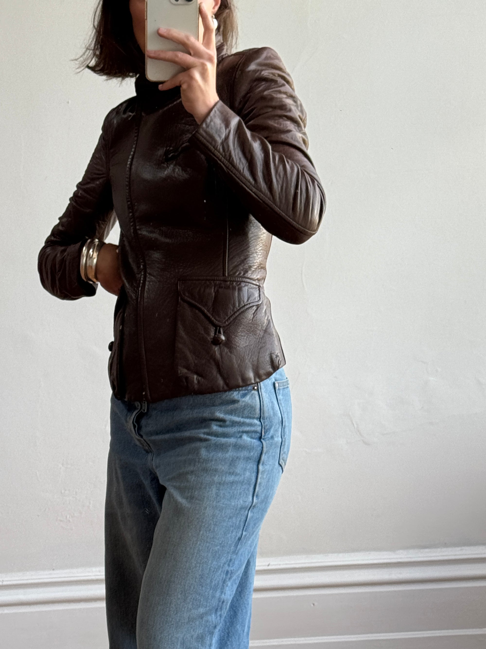 Vintage Y2K YSL Rive Gauche Leather Jacket Chocolate