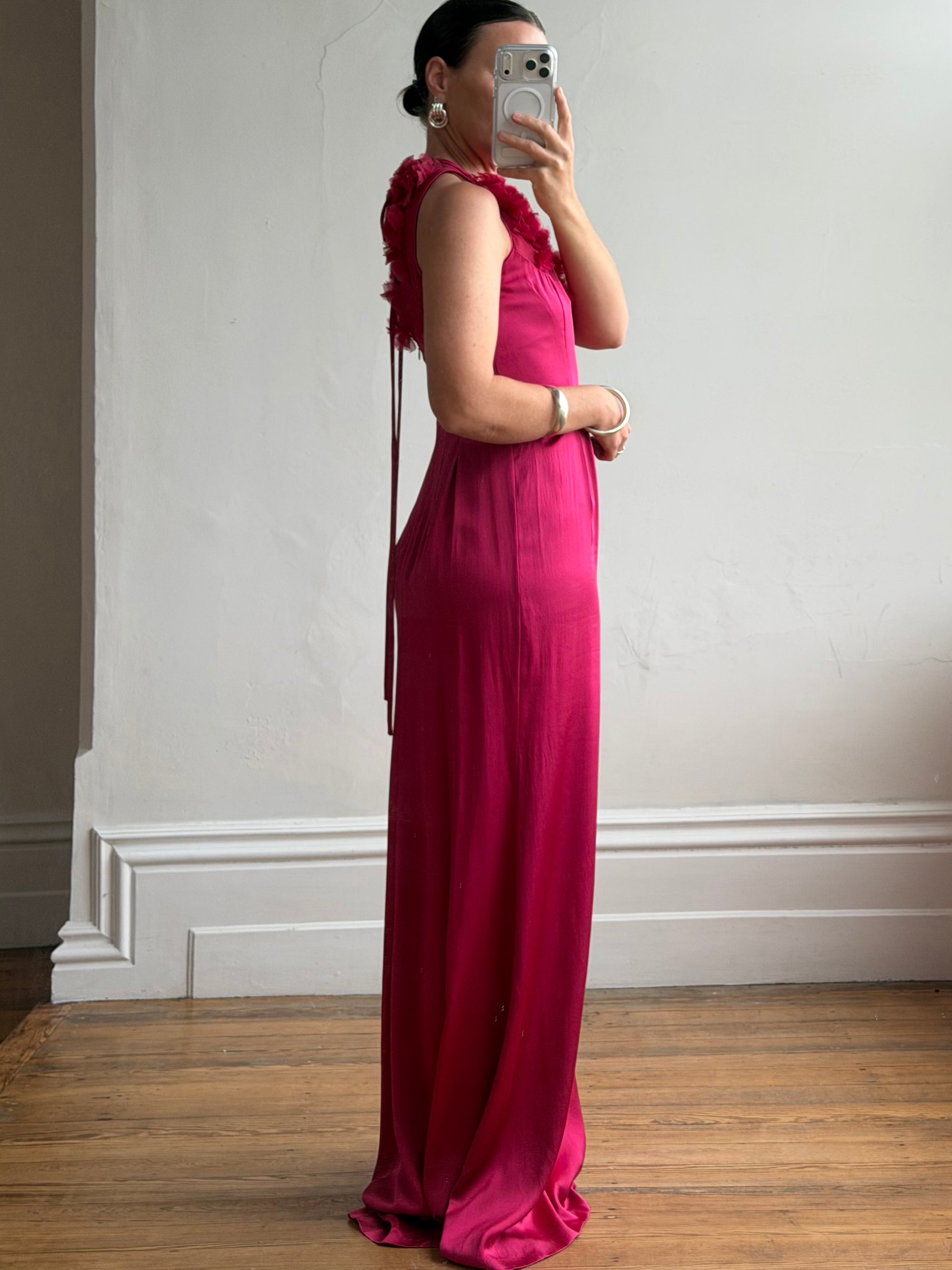 Vintage Valentino Pure Silk Organza Petal Gown Fuschia