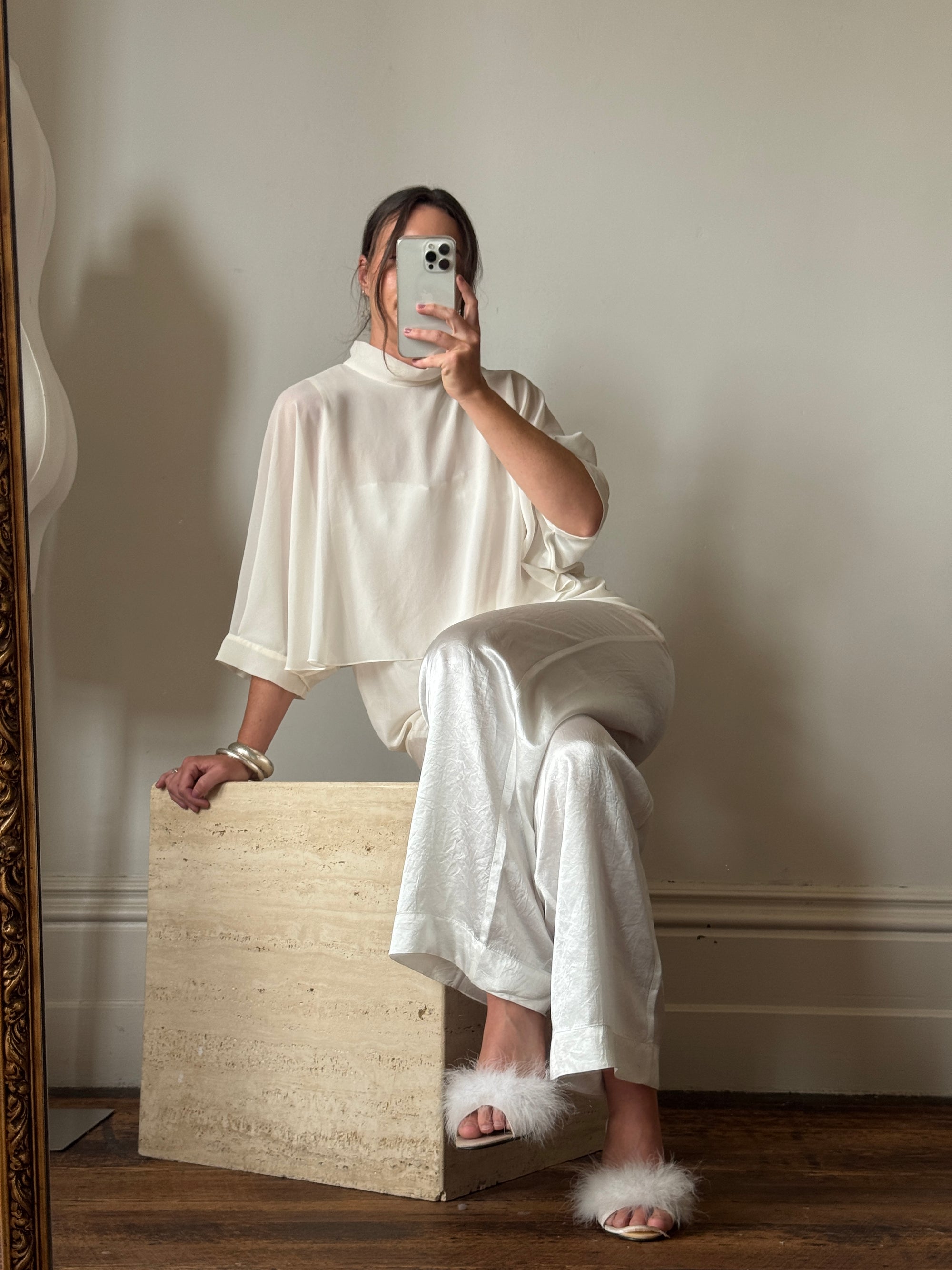 Vintage Y2K Sheer Chiffon Sheer Tiered Blouse