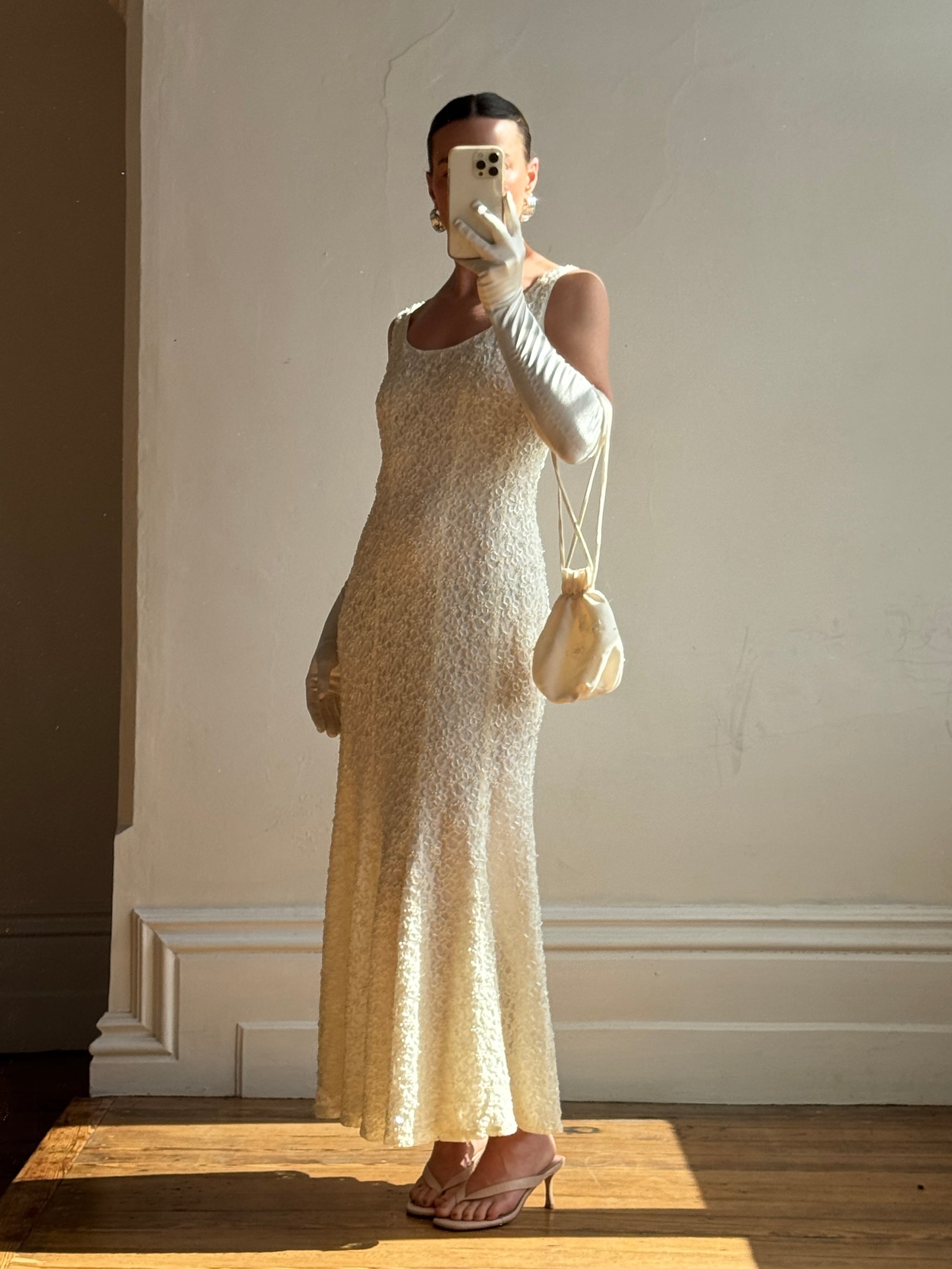 Vintage 90s Beaded Fluted Bridal Slip Set