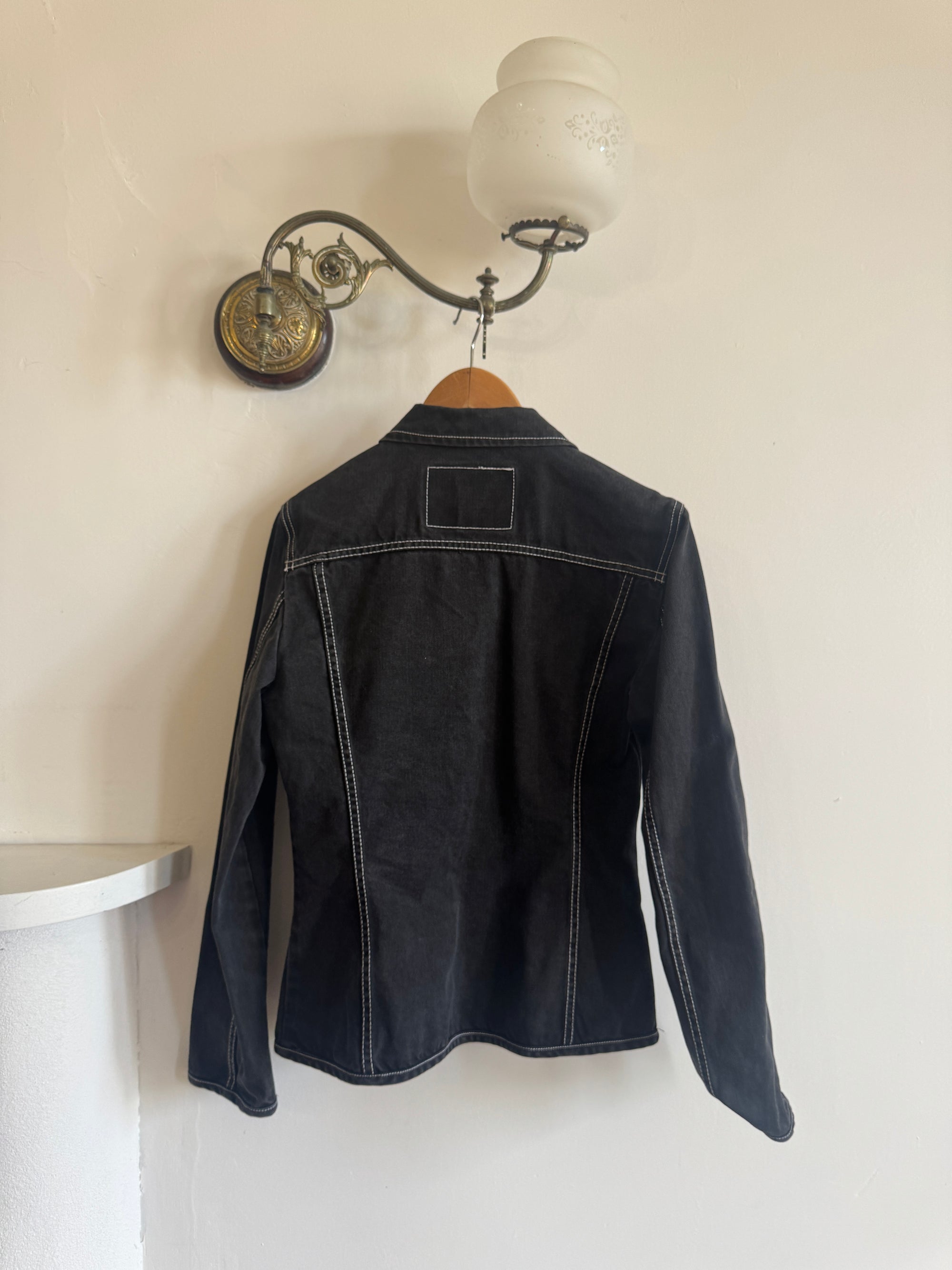 Vintage 90s Black Denim Contrast Stitch Top