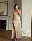 Vintage 90s Pure Silk Bias Cut Split Gown Champagne