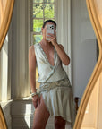 Vintage Y2K Pure Silk Drop Waist Beaded Mini Ice