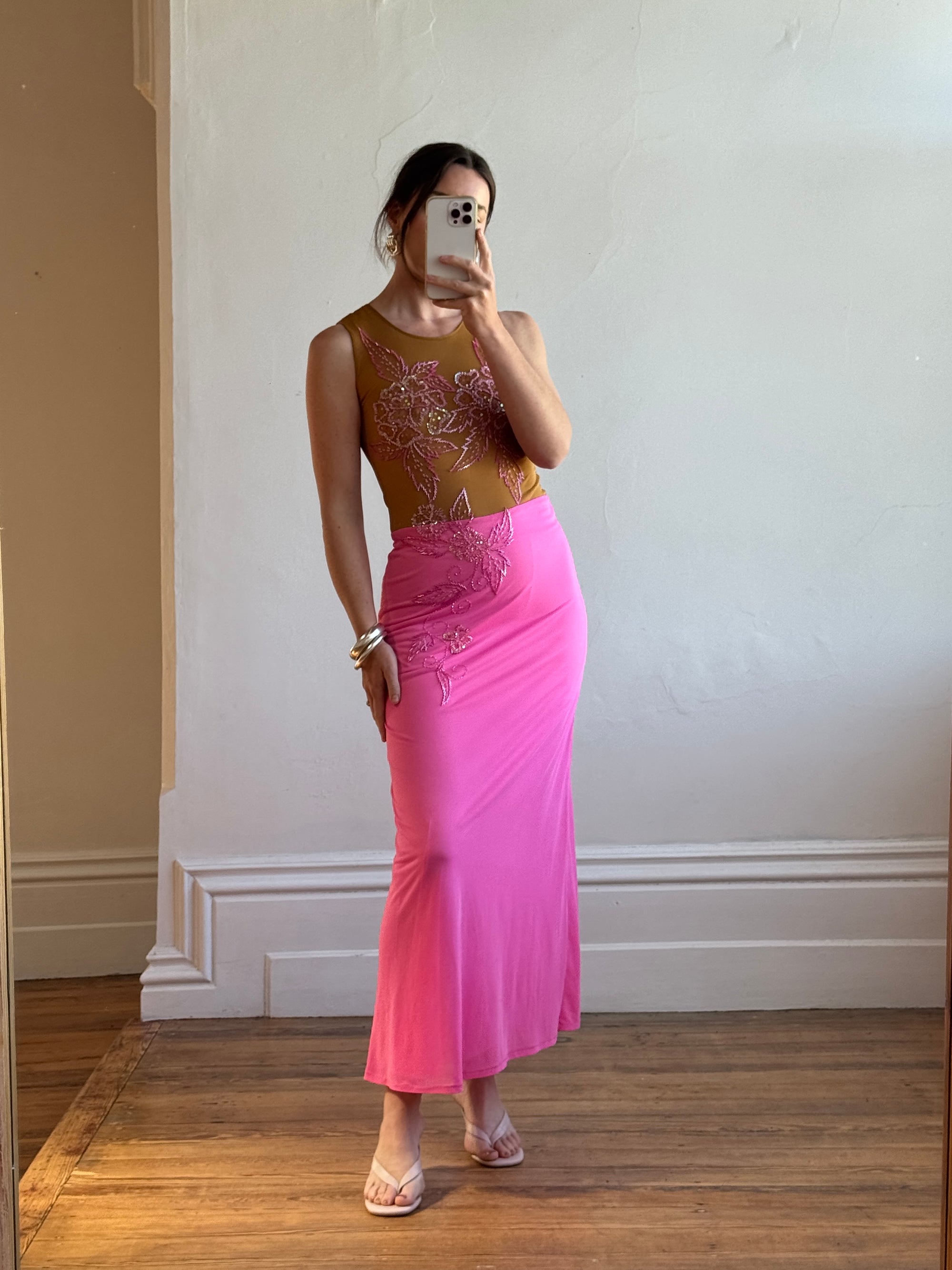 Vintage Y2K Naked Embellished Bodycon Midi Hot Pink
