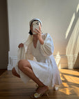 Vintage 70s Satin Jacquard Poet Sleeve Mini Dress