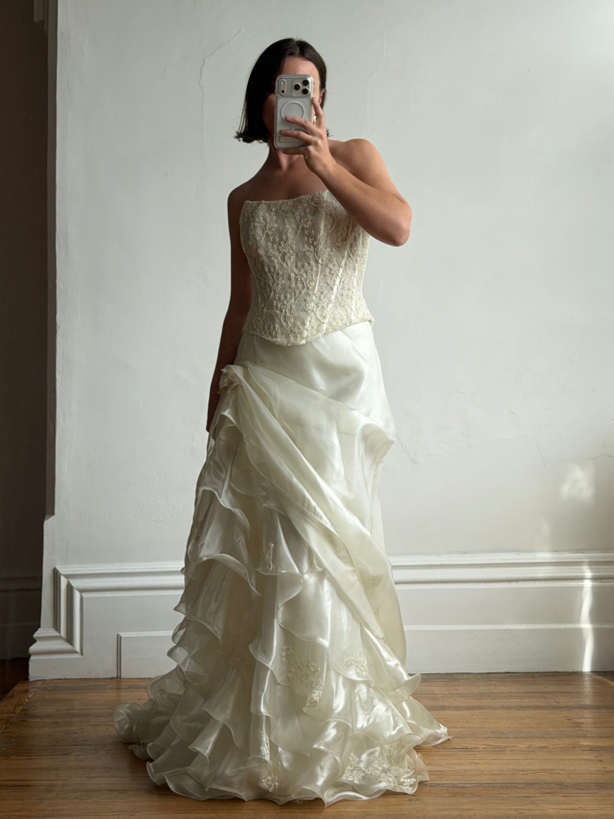 Vintage 90s Italian Sequin Bustier and Ruffle Skirt Bridal Set