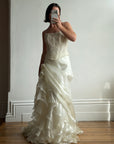 Vintage 90s Italian Sequin Bustier and Ruffle Skirt Bridal Set