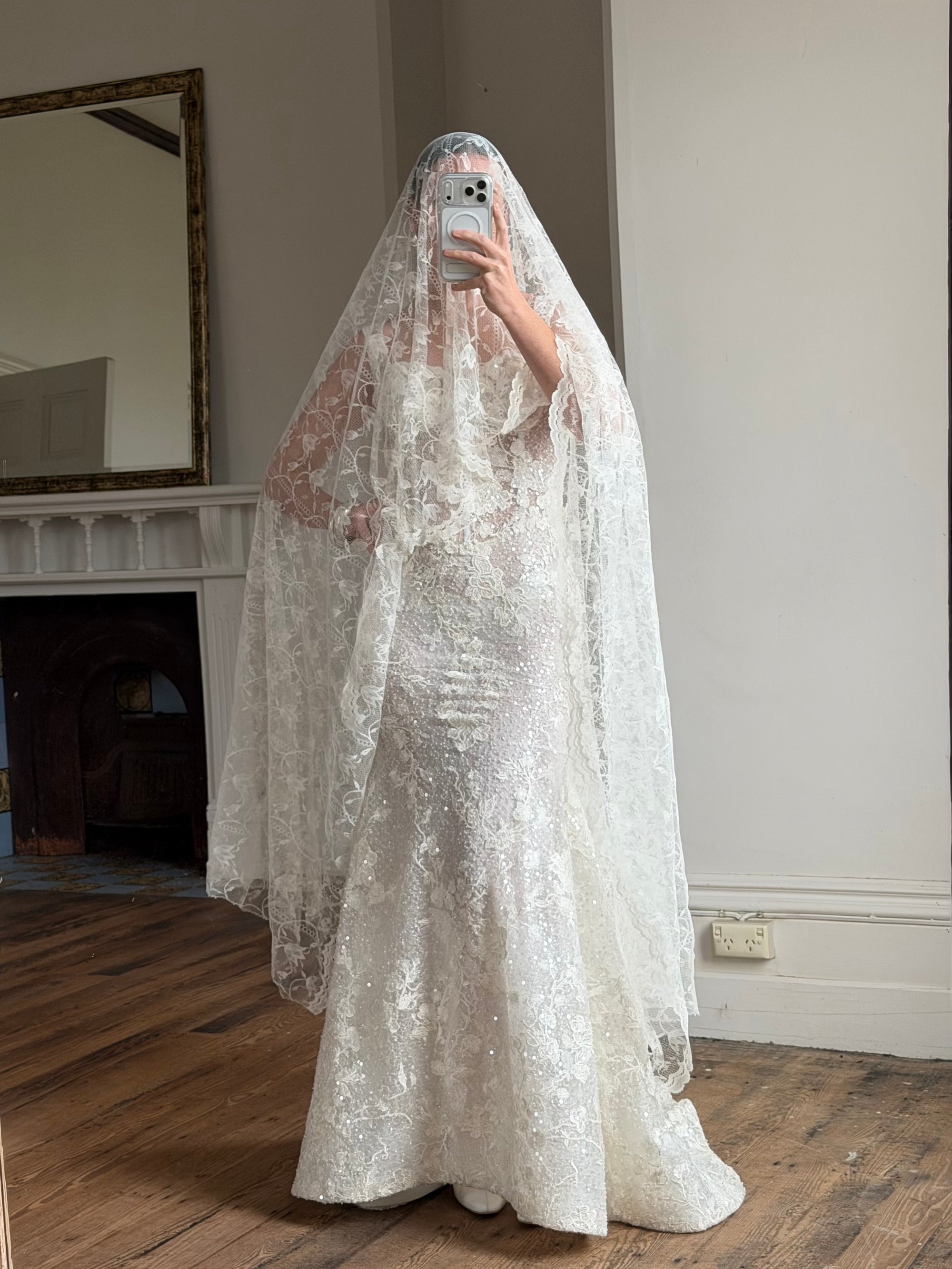 Vintage Y2K Italian Sheer Embroidered Naked Bustier Wedding Gown