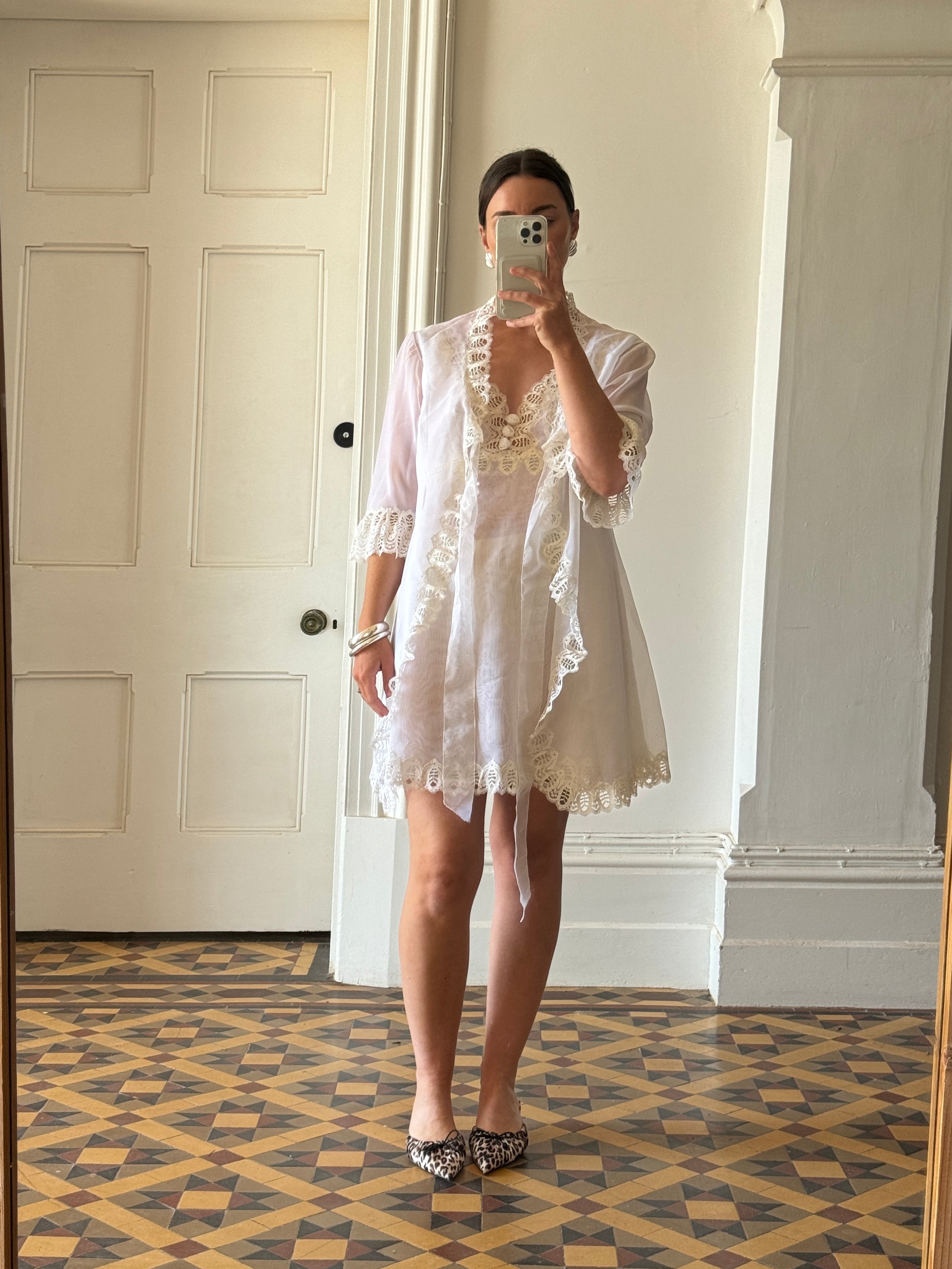 Vintage 60s Babydoll Peignoir Bridal Set Ivory