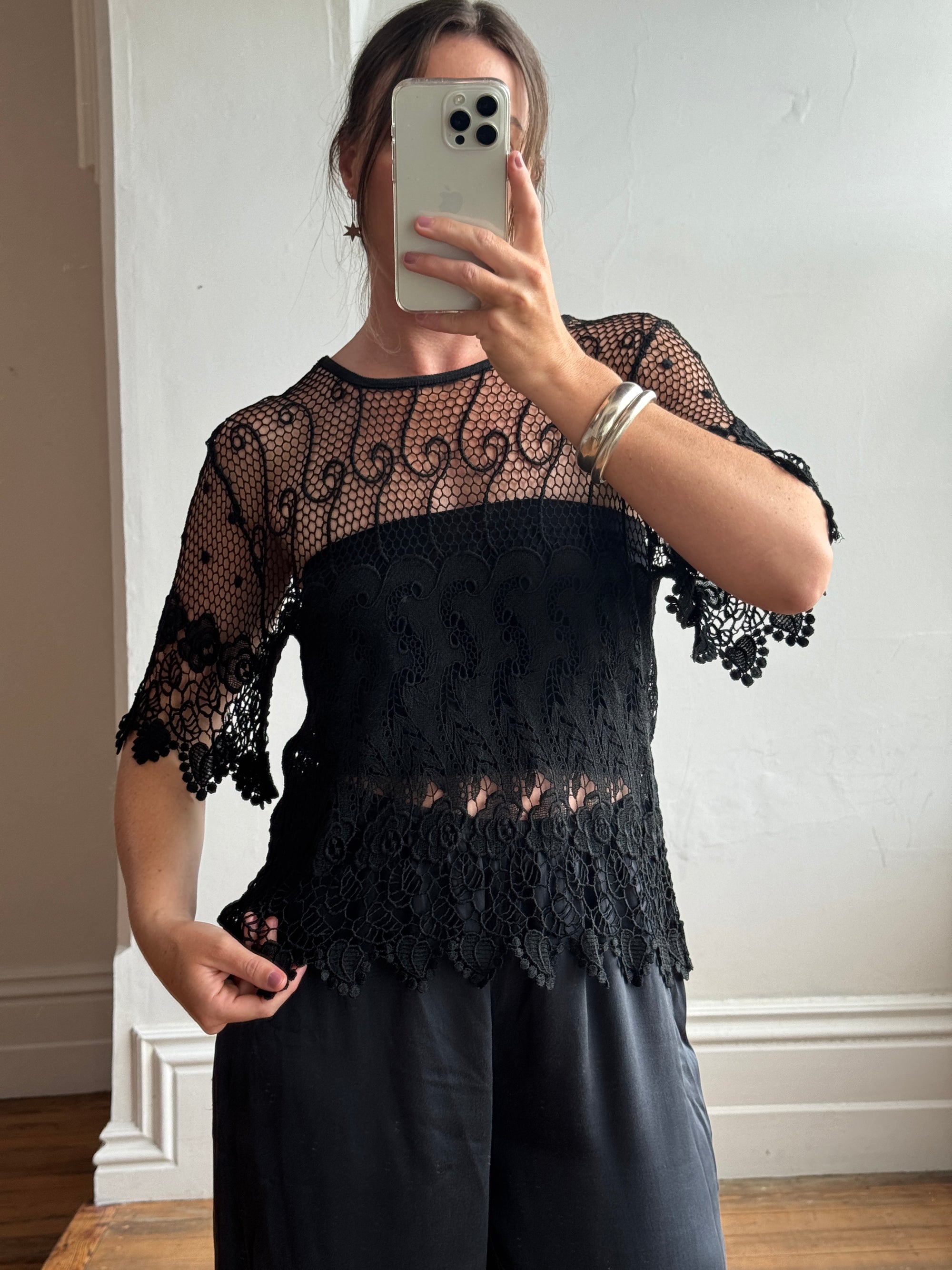 Vintage 90s Crochet Swirl Net Top
