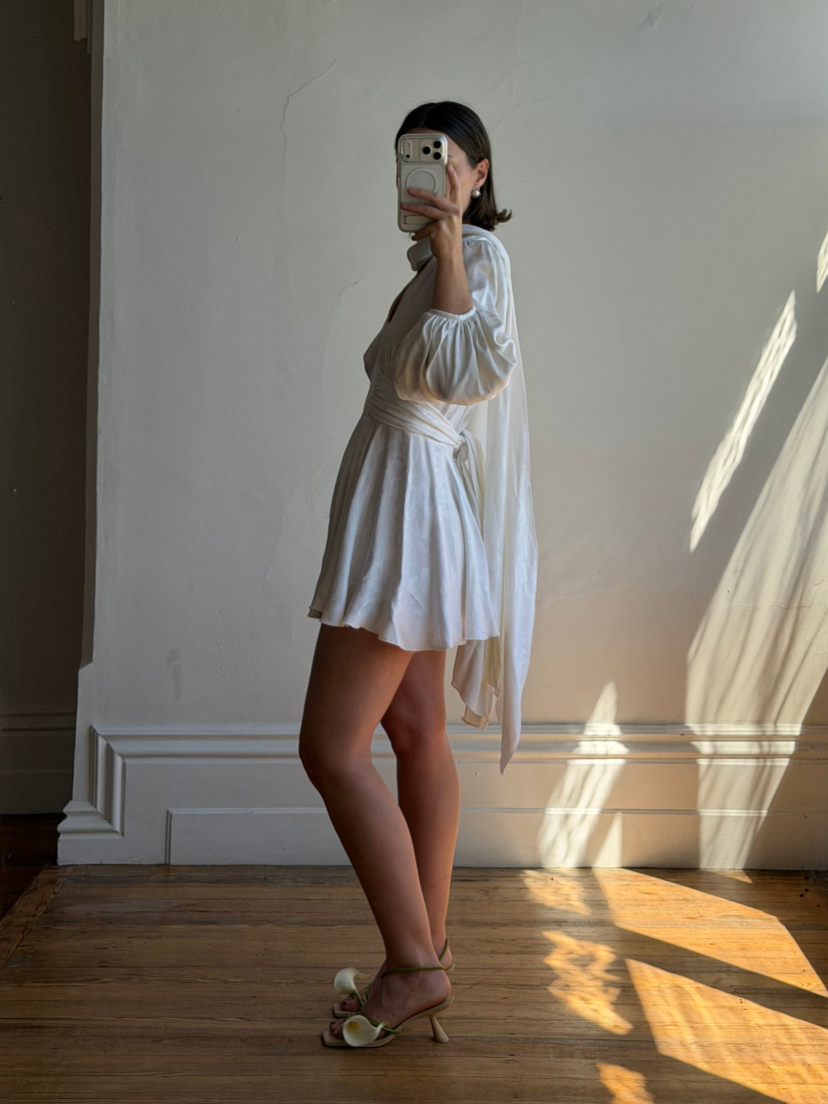 Vintage 70s Satin Jacquard Poet Sleeve Mini Dress