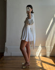 Vintage 70s Satin Jacquard Poet Sleeve Mini Dress