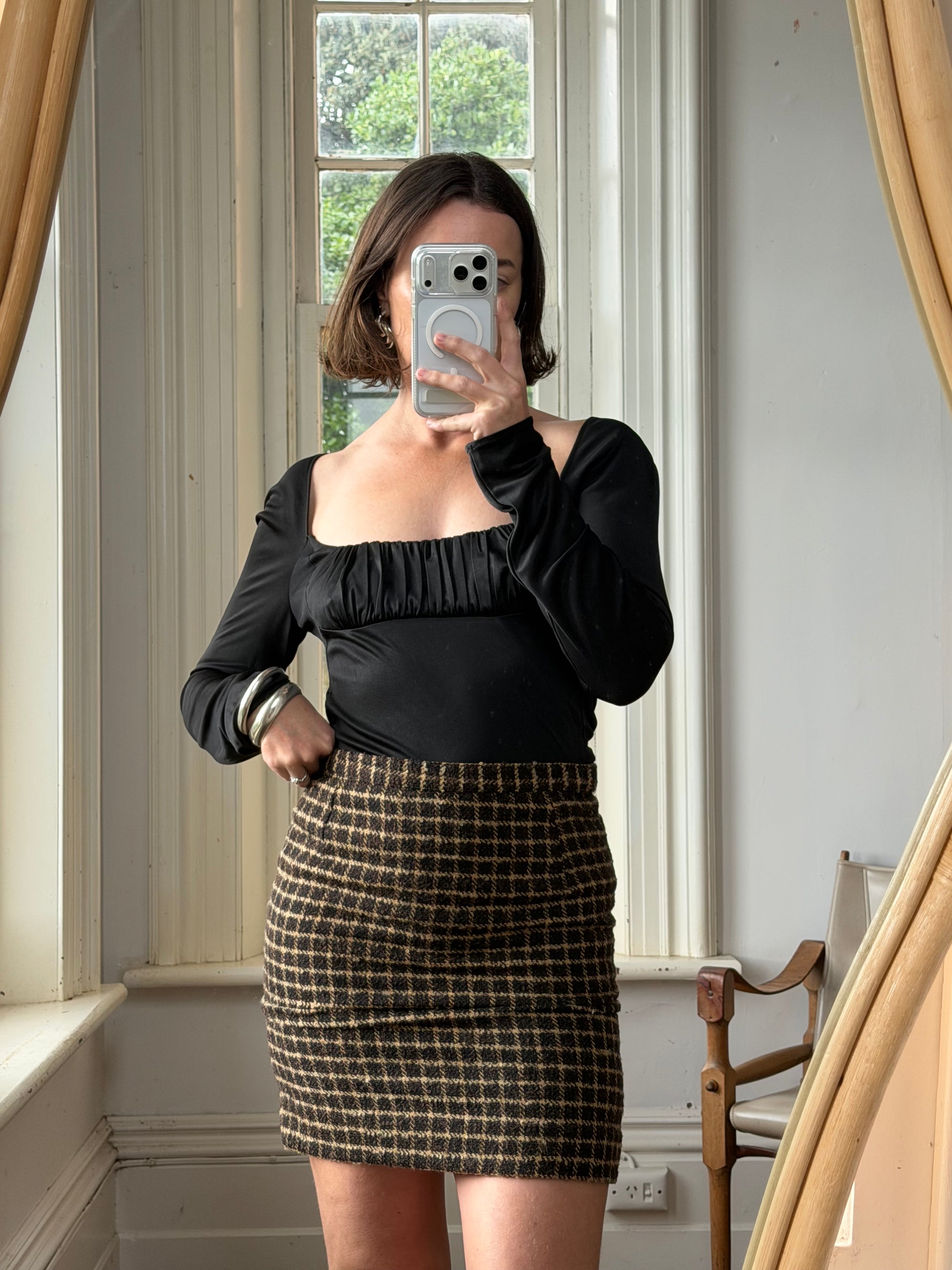 Vintage 90s Gianni Versace Gathered LS Top Noir